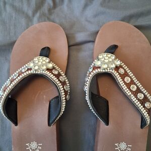 Elegant Embellished Sandals with Rhinestones By Isabella Size Med